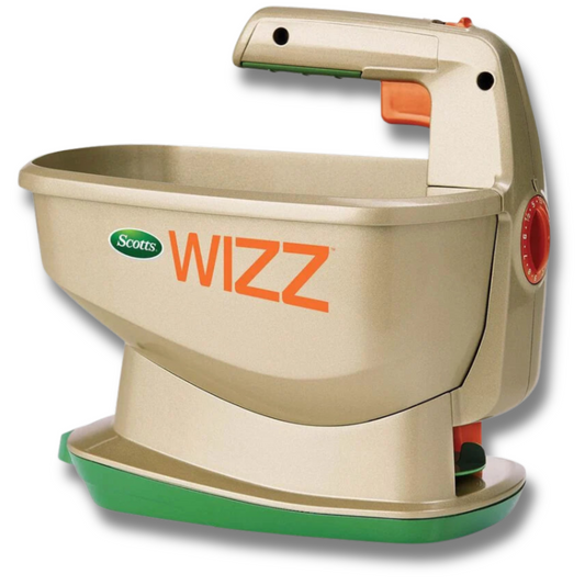 מפזרת גרגירים ידנית WIZZ מבית Scotts על סוללות לפיזור חומרי הדברה זרעים ודשן​​​​​​​​​​​​​​​​